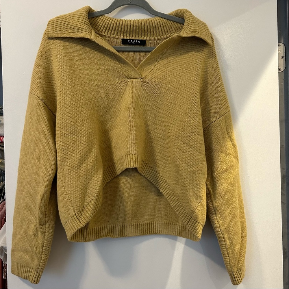 Vince Heavy Knit Collard Pullover Caara Sweater Mustard